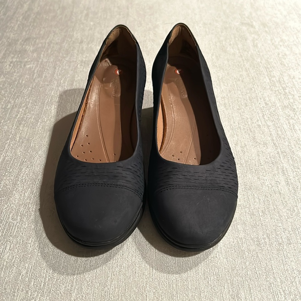 Clarks Unstructured Suede Navy Platform Heels